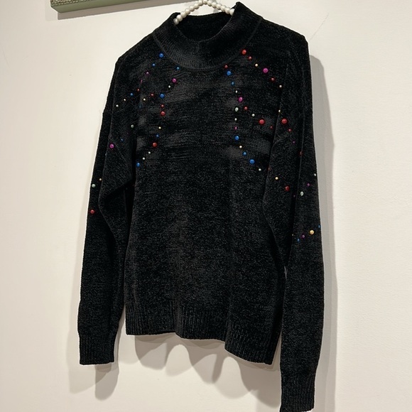 New ModCloth chenille black multicolored candy, confetti sweater women’s small - Picture 9 of 10
